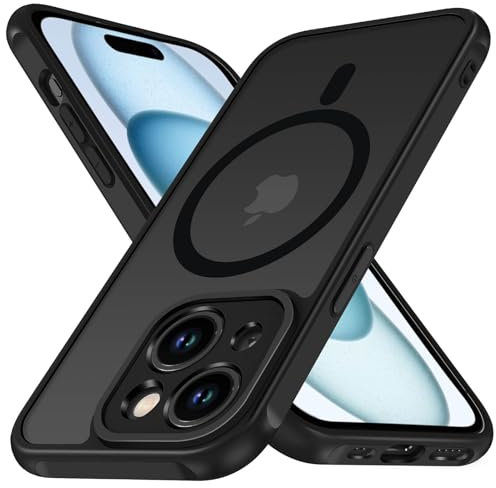 ivoler Matt Schwarz Magnetisch Hülle für iPhone 15 6.1 Zoll, Kompatibel mit MagSafe, [Militärnorm Sturzschutz] Stoßfest Kratzfest Rückseite Schutzhülle Dünn Flüssig Silikon Handyhülle Case