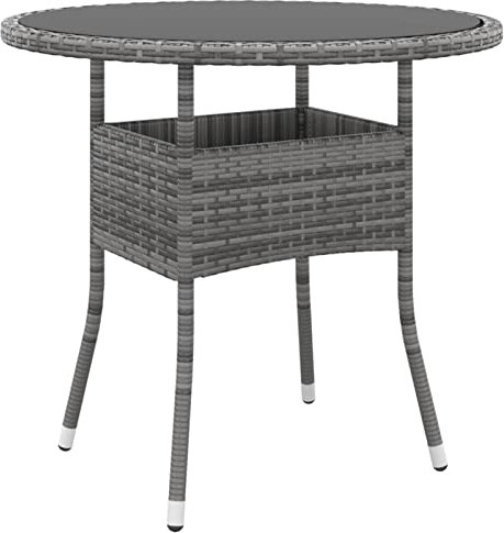 TANZEM Gartentisch, Gartentisch, Terrassentisch, Esstisch Garten, Gartenesstische, Gartenmöbel, Außentisch, Ø80x75 cm Hartglas und Poly Rattan Grau