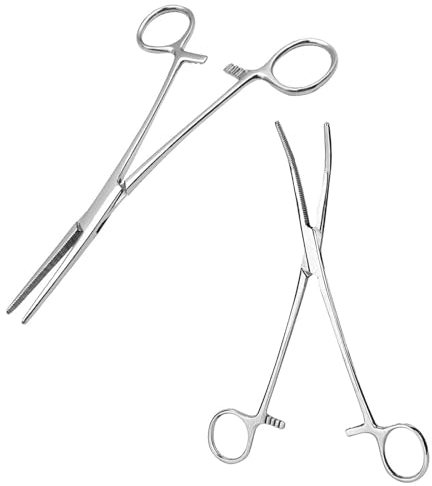 RTRTGS 2 Stück Klemme,Hakenlöser Zange,Pinzette aus Edelstahl,Klemme mit Geradem Ende,Katzen und Hunde Haar Pinzette,Sägezahndesign,Schraubzwinge,Hobby-Klemme,12.5 cm,Gerade und gebogene Köpfe