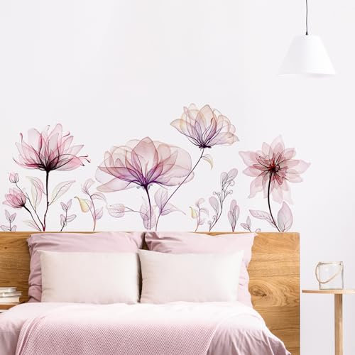 Tanlaby Astratto Floreale Adesivi Murali Loto Acquerellato Trasparente Sticker Murali Disegnato Mano Adesivi da Parete Autoadesivo Rimovibile Sticker Muro per Soggiorno Camera Letto Decorazione Murale
