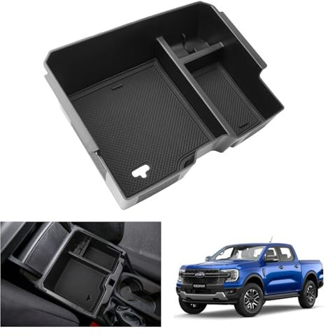 GAFAT Kompatibel mit Neu Ford Ranger T9 2023 2024 2025 Mittelkonsole Aufbewahrungsbox, Ranger T9 Raptor Wildtrak XLT Organizer Tray Handschuhfach, Ranger 2024 Zubehör (Manuelle Handbremse)