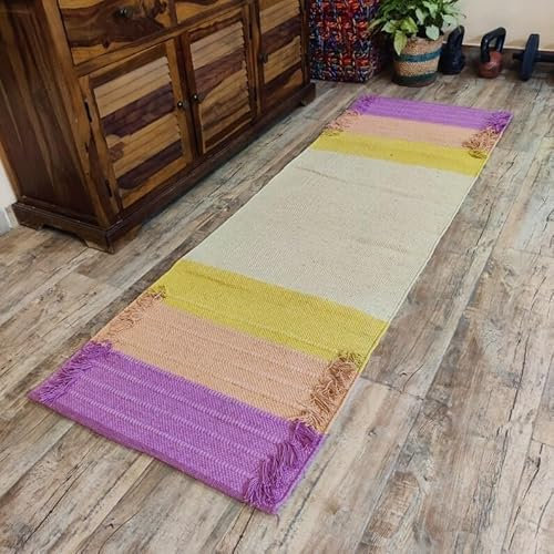 EXPORT PROFILE Indische handgefertigte Yogamatte aus Baumwolle, umweltfreundlich, bequem, extra lang, handgewebt, 100 % Bio-Baumwolle, rutschfest und dick, für den täglichen Gebrauch zu Hause,