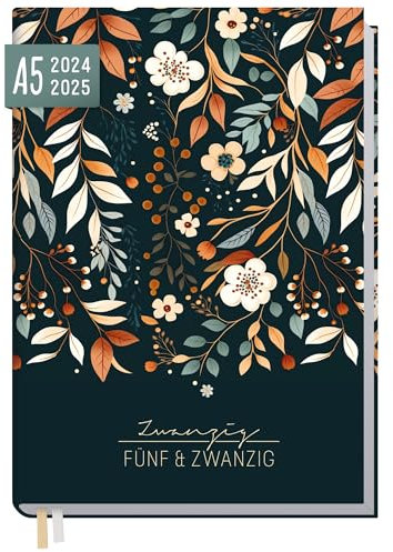 Häfft® Chäff-Timer Classic Kalender 2024/2025 A5 Pretty Flowers Buchkalender, Terminplaner, Terminkalender, Wochenplaner für 18 Monate: Juli 2024 bis Dez. 2025 - nachhaltig & klimafreundlich