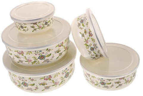 FUNOMOCYA 5pcs Enamel Enamel Bowl Floral Salad Bowl Lard Oil Storage Canister Metal Mixing Bowls Food Dinner Plates Pasta Bowl Vintage Soup Bowl Tureen Pot Plastic Household Oat