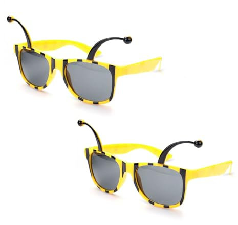 XNIVUIS 2 Stück Brille Mit Fühlern Partybrille Biene Tierbrille Gelb-Schwarze Streifen Hummel Sonnenbrille Karneval Accessoires für Cosplay Party (Schwarz+Gelb)