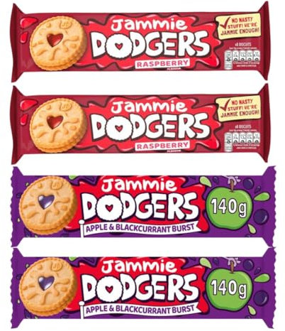 Snack Bundle Consisting of Jammie Dodgers Raspberry 140g x2 and Jammie Dodgers Apple & Blackcurrant 140g x2 (4 Pack)