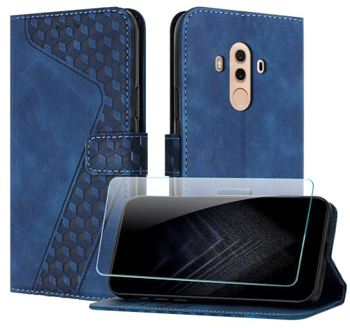 JayModCase Funda para Huawei Mate 10 Pro, PU Piel Flip Carcasa con [Huawei Mate 10 Pro Protector de Pantalla] Cierre magnético Soporte Plegable Tarjetas y Cartera (Azul)