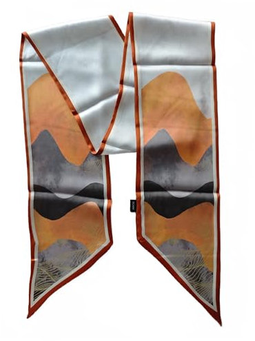 GIMIRO Satin Seidenschal 148 x 13,5 cm Krawatte Double Layer Bund für Blazer, Mantel, Kleid (49#ZGF Orange -Gray)