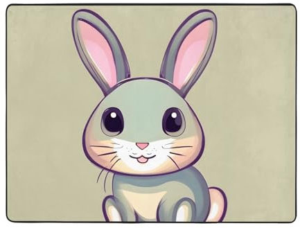 WZYWHJ Teppiche, Wohnzimmer-Fußmatten, Läufer, rutschfest, Kinderzimmermatte, Spielteppich, 160 x 121,9 cm, niedliche kleine Hasen-Drucke