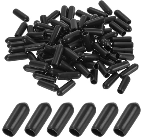 PATIKIL Vinyl Rubber End Caps 4MM Bolt Screw Covers Caps 100Pcs | Black Flexible Round Thread Protector Caps for Metal Tubing Rod Bolts
