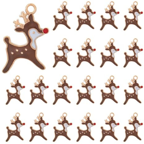 SUPERFINDINGS 60 Stück Sika Hirsch Anhänger Weihnachtstier Anhänger Braune Hirsch Anhänger Emaille Elch Anhänger Winter Weihnachtsanhänger Aus Legierung Zum Basteln von DIY Schmuck Weihnachtsdek