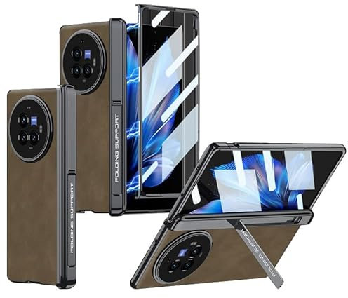 ZORSOME Coque intégrale pour Vivo X Fold 3 Pro avec charnière magnétique, protecteur d'écran et béquille – Étui de protection en cuir de luxe résistant aux chocs (marron)