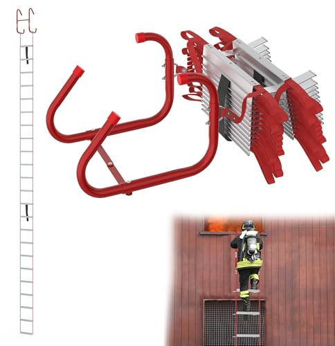 YRHome 7,5m Feuerfeste Alu Rettungsleiter Strickleiter für den Hausgebrauch Faltbare Sicherheitsleitern Feuerleiter Fluchtleiter Feuerwehrleiter für Notsituationen 450KG für Haus, Geländer, Balkon