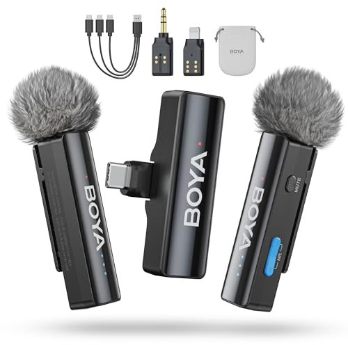 BOYA BOYALINK 2 A2 Wireless Lavalier Microphone for iPhone Camera Android, 48 KHz 24 Bit, 1000ft, Clip on Mic, Dual Channel Lavalier Mic, Noise Cancelling, Lapel Mic USB-C/Lightning/3.5mm TRS, Vlog
