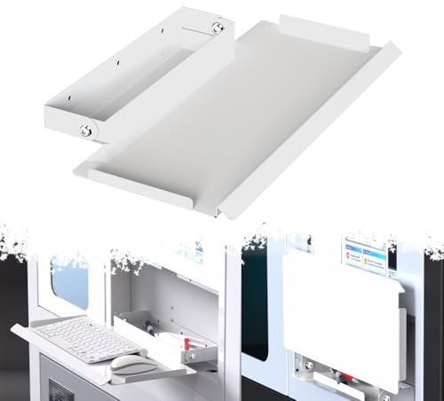 IMUNKT Industrial Equipment Keyboard Tray Wall Mount Folding Keyboard Mouse Holder Silver Metal Keyboard Shelf 18 Inch 24 Inch(White,18/45cm)