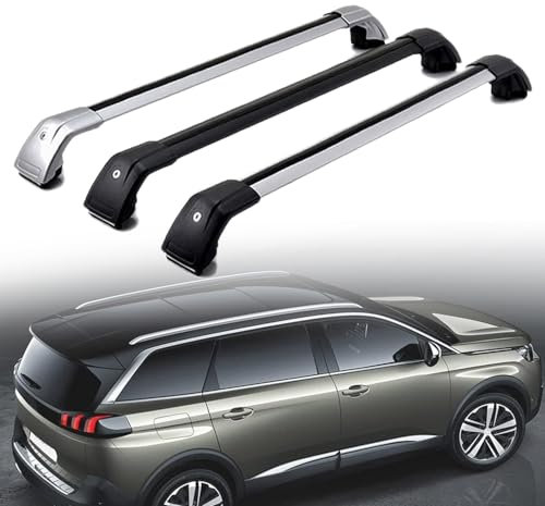LECREA DachträGer RelingträGer für Peugeot 5008, Dachgepäckträger Aluminium AbschließBar mit Geschlossene Dachreling A Paar,Silver-1 Pair