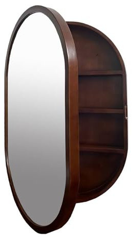 Generisch Armadio a specchio ovale moderno con ripiani nascosti per bagno, WC, balcone, hotel, montaggio a parete, armadio in legno (oro, 40 cm A)