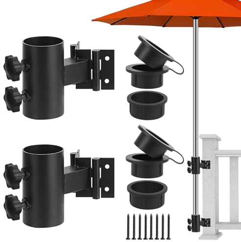 SLIIMU Balcony Railing Umbrella Stand, Garden Fence Sunshade Clamp, Outdoor Adjustable Patio Umbrella Stand, Metal Balcony Umbrella Base Clamp, Suitable for Porches and Gardens