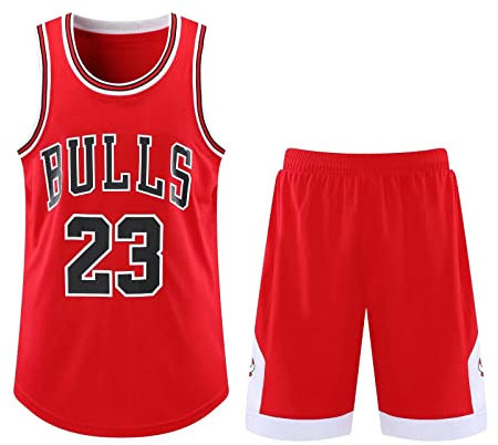 2-Teiliges Kinder/Erwachsene Basketball Trikot Shirt und Shorts, Kinder/Erwachsener Basketball Trikot Set, Basketball-Spieltrikots für Herren/Jungen rot L