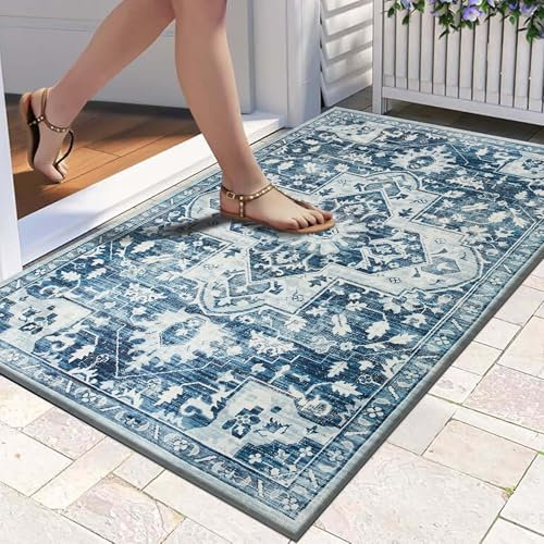 Hafaa Door Mats 80x150 cm Indoor Machine Washable Soft Fluffy Door Mat Dirt Trapper Non-Slip Floor Mats for Kitchen Welcome Front Doormat Inside Outside (Tranquil)