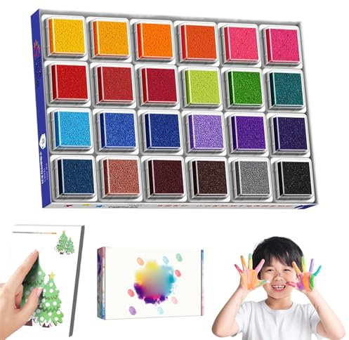 Fingerprint Ink Pad, 24 Colors Educational Stamp Pads for Kids, Safe & Washable Finger Print Ink Pads, Fun Finger Paint Kit, DIY Painting Drawing & Art Supplies for Home School