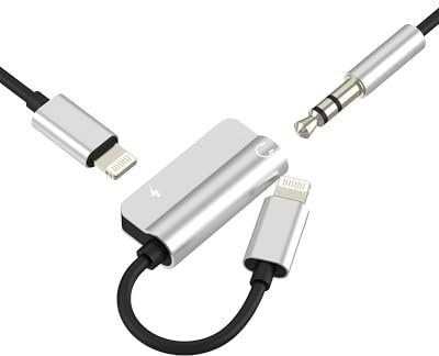 Adaptador Lightning a Jack Auriculares 3.5mm(2 en 1)para iPhone 14 13 para Apple Audio Lighting Cargador Auxiliar Cable Conector Accesorios Coche Headphones Convertidor para iPad Puerto Doble Clavija
