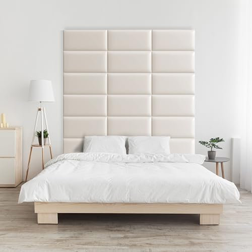Stubotar Wandpaneel, Kopfteil für Betthaupt, 3D Dekoration für Schlafzimmer, Gepolstert Polster Paneel schallabsorbierende Wandverkleidung, 20x50CM PU-Leder(Beige, 6 Stück)