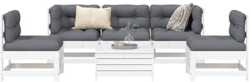 AJJHUUKI 6-teiliges Gartenmöbel-Set aus massivem Kiefernholz in Weiß