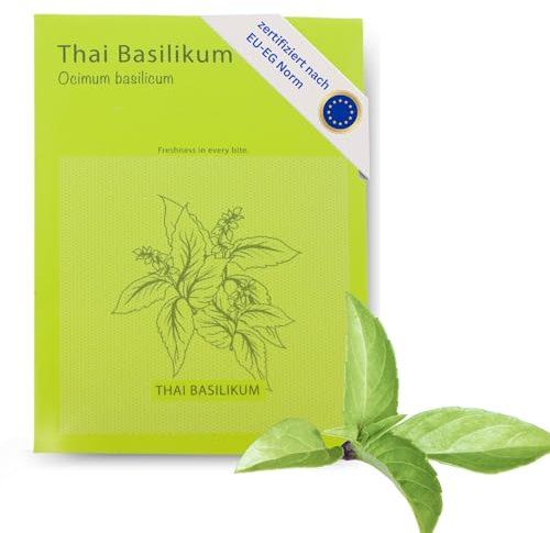 HAVENHAUS Thai Basilikum Samen zur Anzucht | Ocimum basilicum Thai Basil Samen 50 Stück für Anzucht drinnen & draussen ideal ab März | zertifziertes Saatgut mit detaillierter Anleitung auf Rückseite