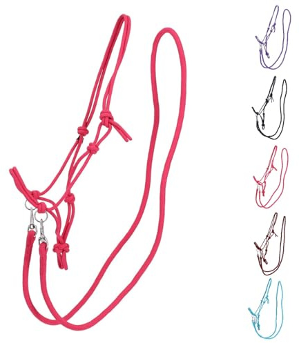 NETPROSHOP 1 Set Knotenhalfter und Seil-Zügel für gebissloses Reiten Gr. Shetty, Pony, Cob, Full, Groesse:Shetty, Farbe:Fuchsia