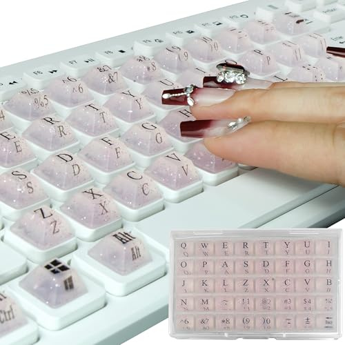 80 Stück Erhöhte Tastatur Aufkleber zum Tippen & Spielen mit Langen Nägeln, Geeignet für Quadratische Tasten Weiche & Leise Tasten, Universal Passend (Glänzendes Rosa)