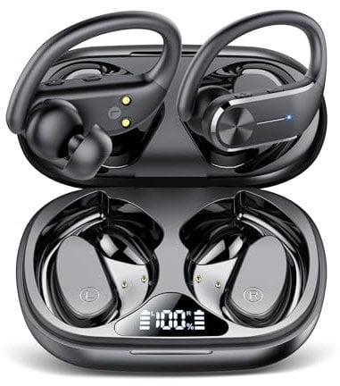 Bluetooth Kopfhörer, 2025 Neue In Ear Kopfhörer Kabellos Bluetooth 5.3 Mit ENC Mic, 68 Std Spielzeit, HiFi Stereo, Dual LED-Anzeige, IPX8 wasserdichte Ohrhörer mit Ohrhaken für Arbeit Studium Sport