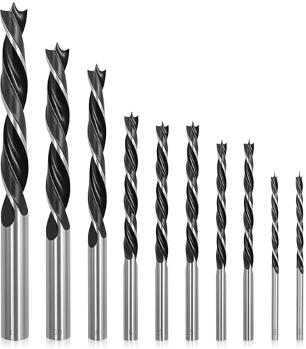 10-Teiliger Holzbohrer Set, Karbonstahl Schlangenbohrer Ø 3/4/5/6/8/10/12 mm, Extra scharfe Bohrer, Gewindespitze für Hartholz, Sperrholz, Kunststoff runde Löcher in allen Arten von Holz
