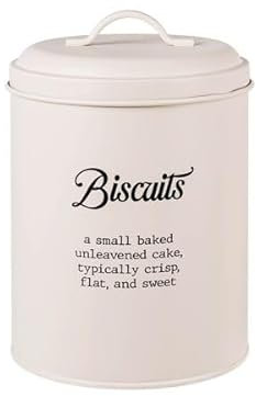 Dc Casa Barattolo per Biscotti in Latta – Contenitore Bianco 13,5x17 cm – Design Vintage per Cucina, Dispensa o Regalo
