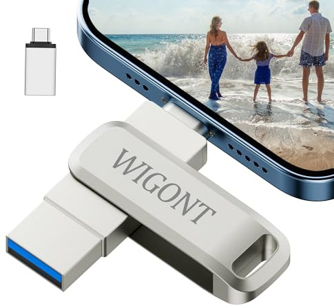 WIGONT Cle USB 128 Go pour lPhone,lPad,PC,Android,PC e Tablet | Clé usb lphone avec iOS et USB, adaptateur USB-C inclus.cle usb lphone stockage pour sauvegarder photos et vidéos