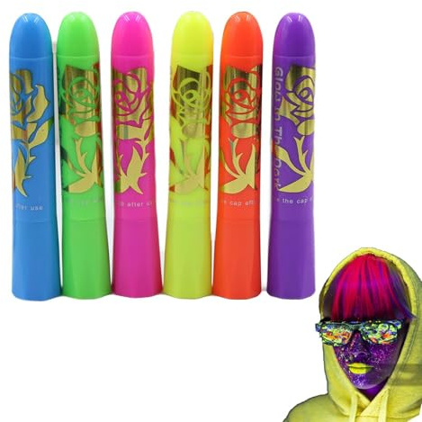 Peinture Corporelle Fluorescente | uillage Fluorescent 6 Pièces | . Lavable Séchage Rapide Pailleté pour Fêtes en Boîte de Nuit Cosplay Mariages à Thème Halloween