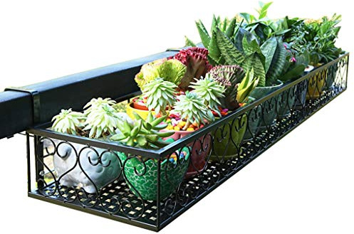Macetero colgante de balcón de hierro forjado para interiores y exteriores, elegante estante negro para plantas suculentas y carnosas (25 x 100 x 12 cm)