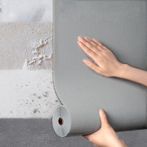 Rouleau De Papier Peint Autocollant pour Murs Abîmés, Papier Peint Revêtement Mural Isolant Thermique Anti Humidité - Imperméable Réduisant Bruit, Décoration intérieur(Gris,50 x 280 cm)