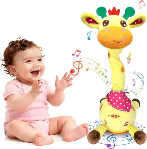 Aohcae Sprechender Giraffe Spielzeug mit Licht, Tanzender Giraffe Plüschtier mit Musik & Lautstärkeregler, Singender Giraffe Spielzeug für Baby Ermutigen Sprachspielzeug