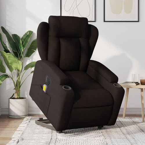 QUAHEAS Elektrischer Massagesessel mit Aufstehhilfe, Dunkelbraun Stoff, 6-Punkt-Vibrationsmassage, Relaxfunktion, für Wohnzimmer, Schlafzimmer, max. 110 kg