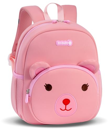 PROTAURI Sac à Dos Enfant Filles avec Bretelles de Poitrine, Sac Maternelle Réfléchissant et Imperméable, Cartable Maternelle Respirant et Léger pour 2-5 ans, 6.6L, Rose Ours