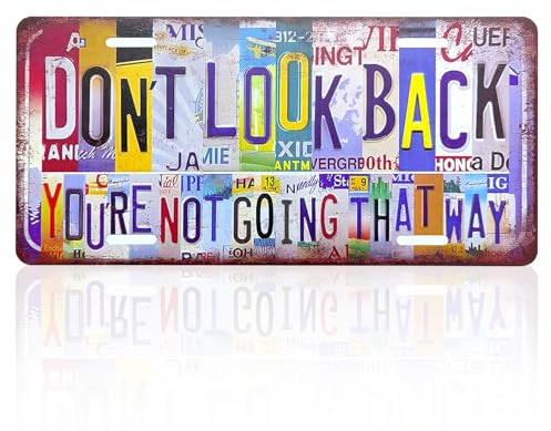 BLNC Vintage License Plate Decor, Aluminum Plate Colored Logo Decoration for Home Office Basement Garage Bar Restaurant Living Room Garden Yard (DON’T LOOK BACK)