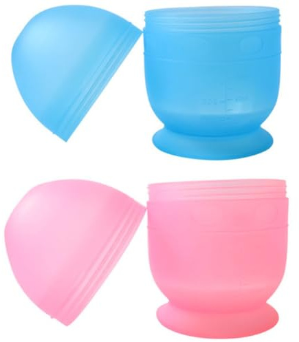 Amosfun Lot de 2 Bols de Teinture Capillaire en Plastique 12,5 X 7 Cm, Gobelets Mélangeurs Gradués Bleu et Rose pour Coloration Maison et Salon de Coiffure, Outil Professionnel