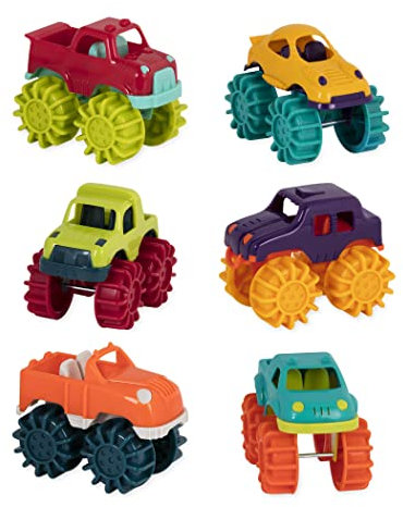 Battat – Plastic Toy Cars – 6 Pack & Storage Bag – Colorful Toddler Trucks – Easy To Clean – 2+ Years – Mini Monster Trucks