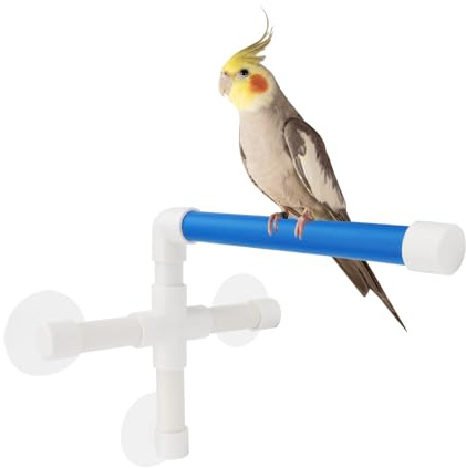 Hypeety Portable Suction Cup Bird Window and Shower Perch Toy Parrot Stand | 3 strong suction cups, parrot bath perch, easy to install, fits windows/shower tile, for budgies/parakeets/lovebirds, blue