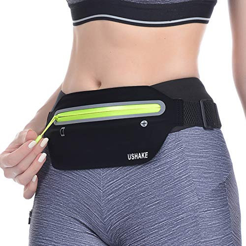 USHAKE Unisex-Erwachsene Slim Running Belt Schmaler Laufgürtel, Black04, Fits 25.9-42 inches Waists