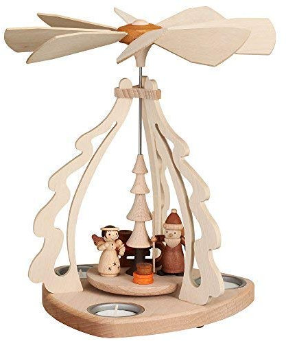Rudolphs Schatzkiste Tischpyramide Weihnachtsmann mit Engel HxLxB 27x23x23cm NEU Pyramide Minipyramide Holzpyramide Seiffen Erzgebirge Weihnachten Wärmespiel Lichter Figur Holz Flügel Kerzen