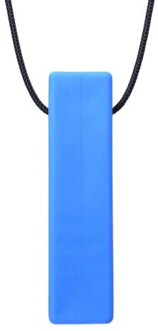ARK® Kauhalskette in verschiedenen Stärken mit einstellbarer Abreißleine und ATC Pflegeanleitung - Sensory Halskette, Beißblock, Kauen, Zahnen, Autismus Block glatt extrafest blau