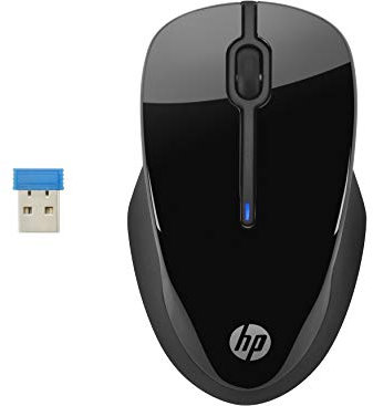 HP 250 Mouse Wireless, profilo sagomato e ergonomico, tecnologia LED blu, risoluzione fino a 1600 DPI, Nero