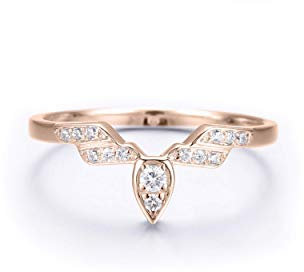Pear engagement ring in solid 14k rose gold by Majade, Unique diamond wedding ring, Teardrop wedding band, Pear shaped ring, Alternative engagement ring, Diamond promise ring, April birthstone ring